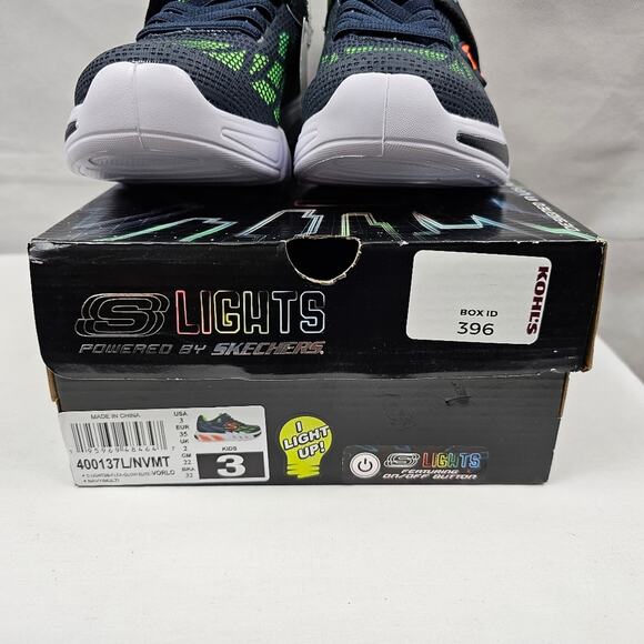 Skechers S-Lights Flex-Glow Elite Vorlo Navy/Multi NIB Kids' Size 3 - Picture 12 of 13